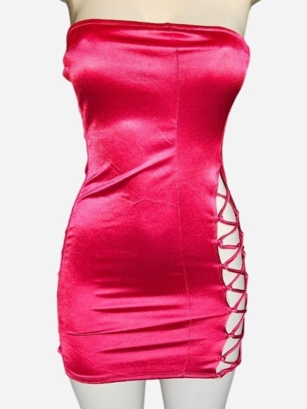 Strapless Hot Red Lace-Up Side Mini Dress